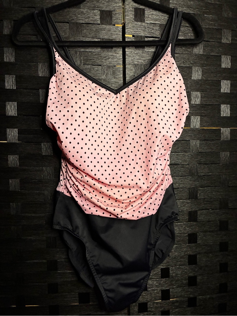 Pink Polka Dot One-Piece Swimsuit with Black Bottom